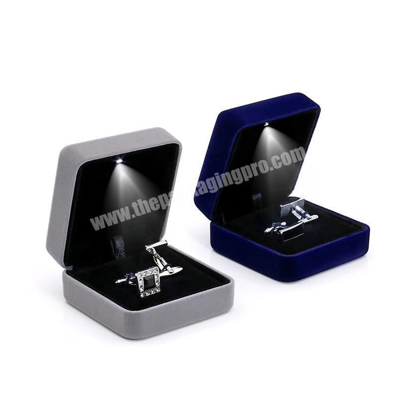 Custom cufflinks velvelt gift box with LED light box jewelry gift ring case with led light