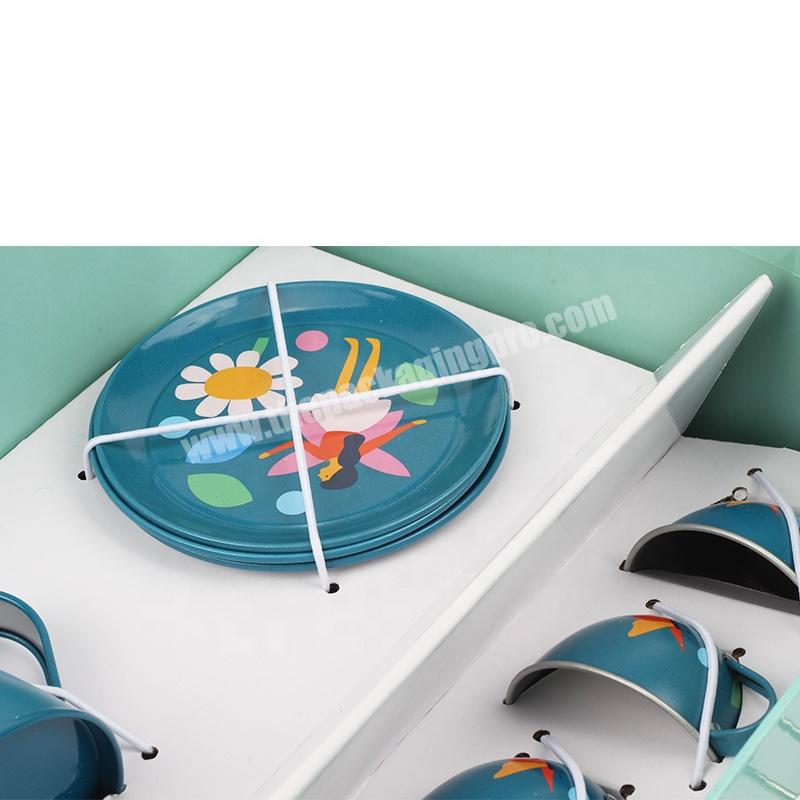 Custom design insert storage kids toy porcelain teapot box children's tea set cardboard suitcase with handle wholesaler