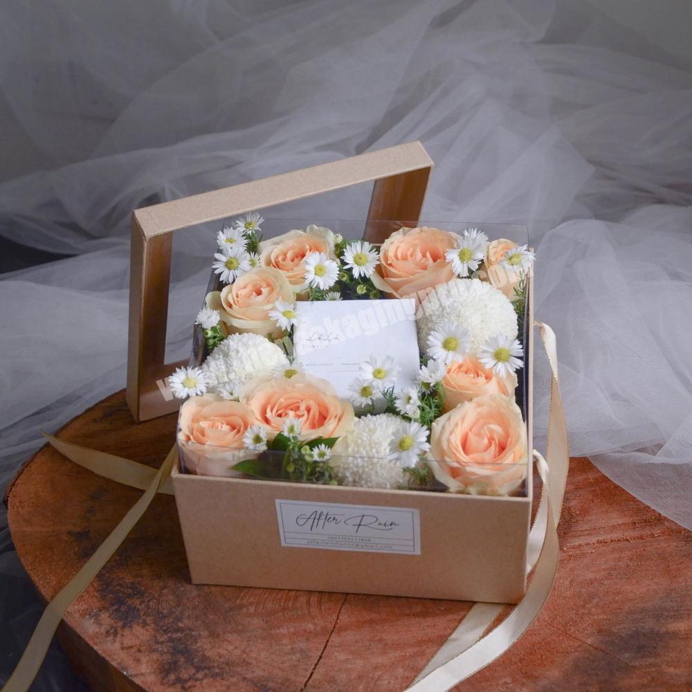 Custom design rose gift packaging wholesale rose flower boxes for flowers arrangements with ribbon luxury square rose flower box