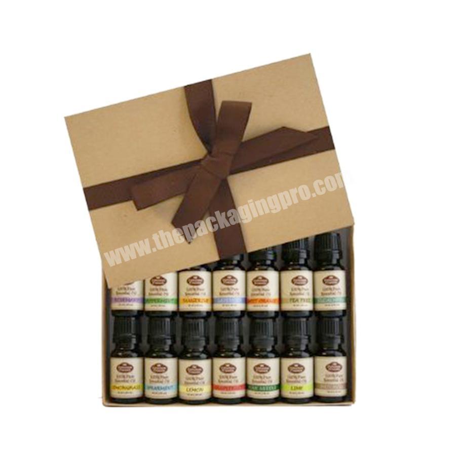 Custom ecofriendly brown kraft paper cardboard packaging essential oil bottle set gift box