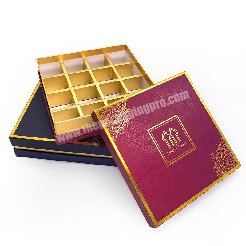 Custom gold foil Logo lid and base chocolate boxes with Dividers Wholesale Luxury Sweet Box Gift Packaging for Sweets Chocolates