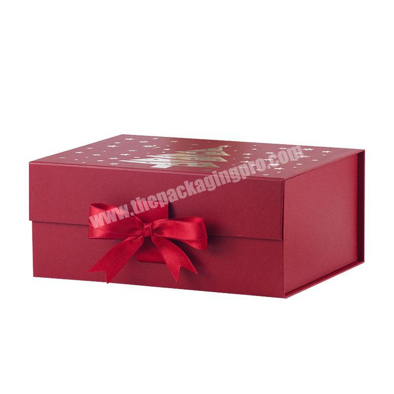 Custom gold foil printing red magnetic Christmas gift present packaging box