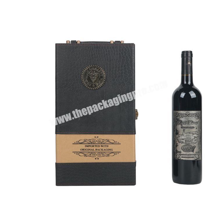 High Quality Custom Rigid Cardboard Wine Magnetic Box for Two Wine Bottles Packaging with Gold Foil Logo gift box