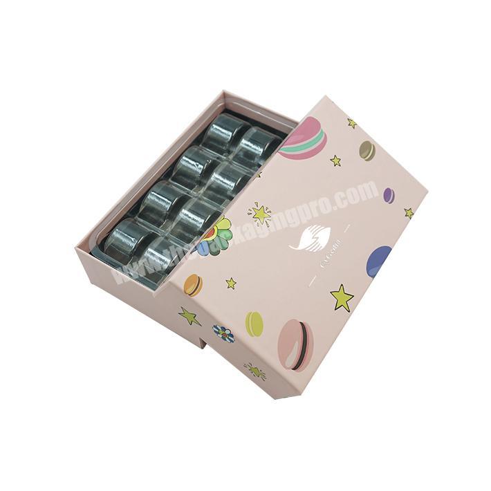Custom high quality eco-friendly paper candy macaron gift box packaging with plastic tray lid base chocolate packaging boxes
