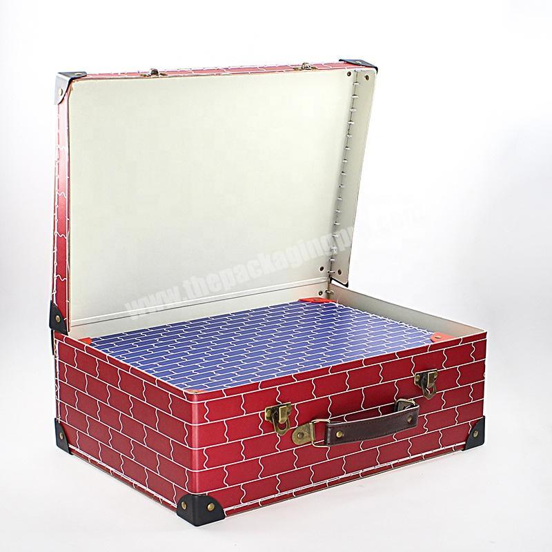 Custom kraft packaging carton paper cardboard suitcase sets gift box with metal handle manufacturer