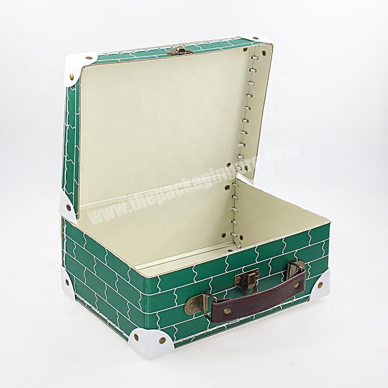 Custom kraft packaging carton paper cardboard suitcase sets gift box with metal handle wholesaler