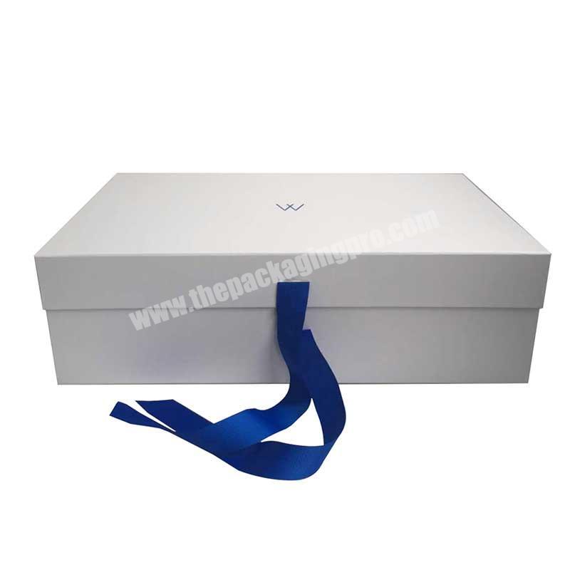 Custom large white fixed ribbon magnetic gift box with logo printing