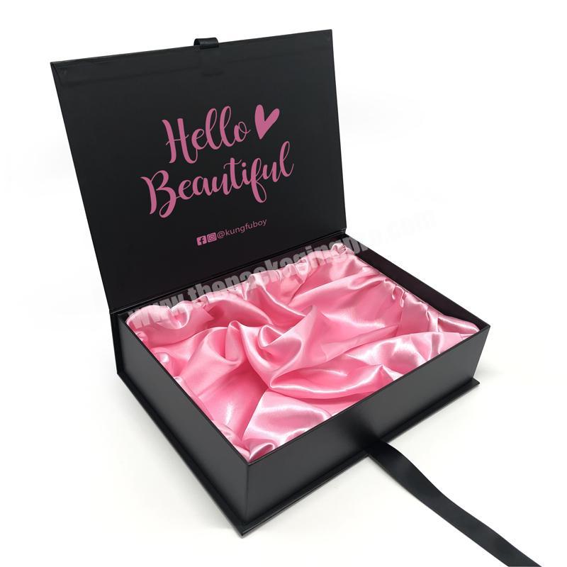 Custom Logo Hair Gift Box Wholesale Black Human Weave Bundles wig Packaging with Ribbon Satin for Hair Extension Box Accessories