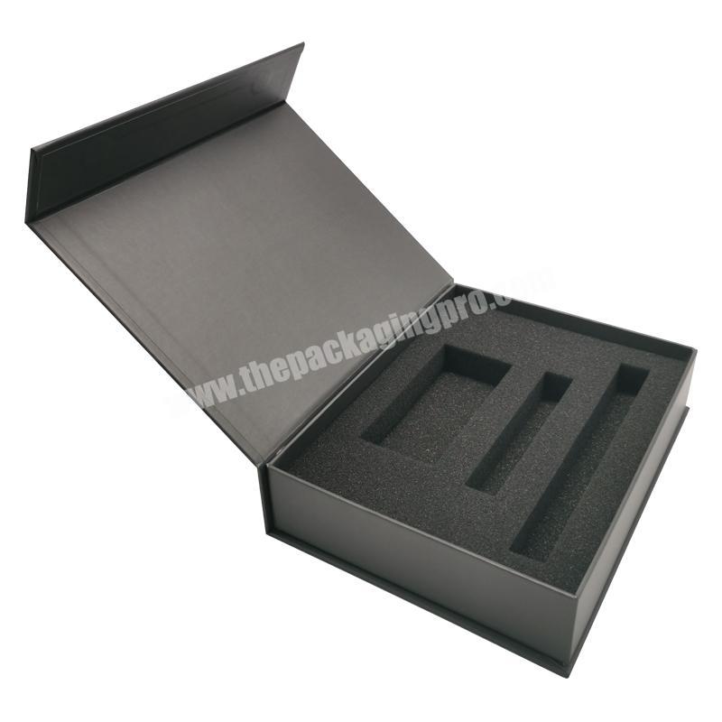 Custom logo black luxury cardboard magnetic folding packaging gift box closure with foam box inserts for Lipstick essential oil