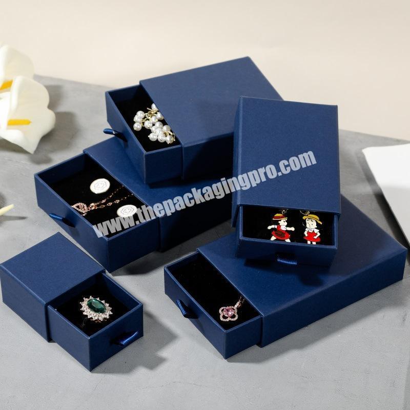 Custom logo cotton filled cardboard paper drawer jewelry packaging box extra large with microfiber jewelry pouches wholesale