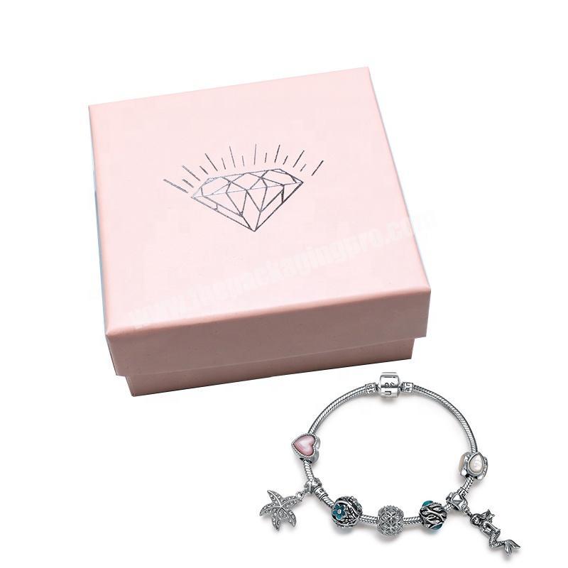 Custom logo luxury cardboard printing Pink gift packaging bracelet Jewellery Box with foam insert