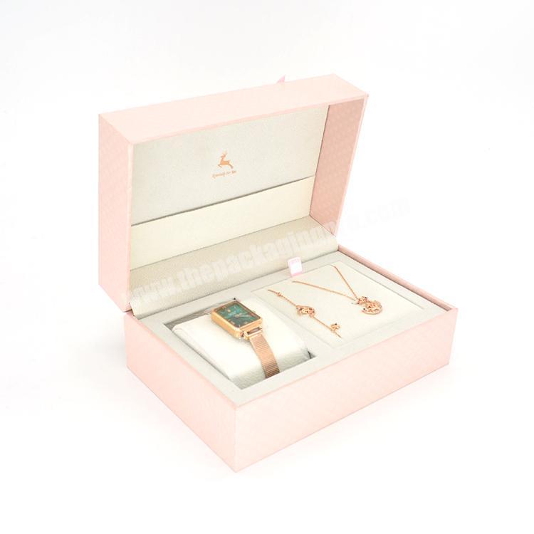 Custom logo packaging necklace bracelet organizer jewelry boxes pink paper cardboard luxury gift storage customized jewelry box
