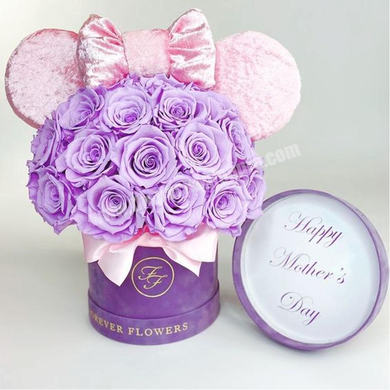 Custom logo paper round transportation flower gift delivery boxes Valentine's Day rose flower bouquet packaging box with sponge