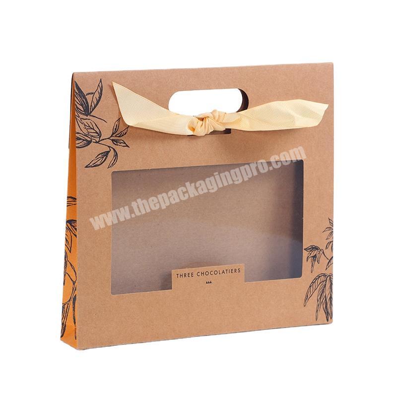 Custom logo printing recycle brown kraft paper bag with window for chocolate Nut Cookies packaging gift box