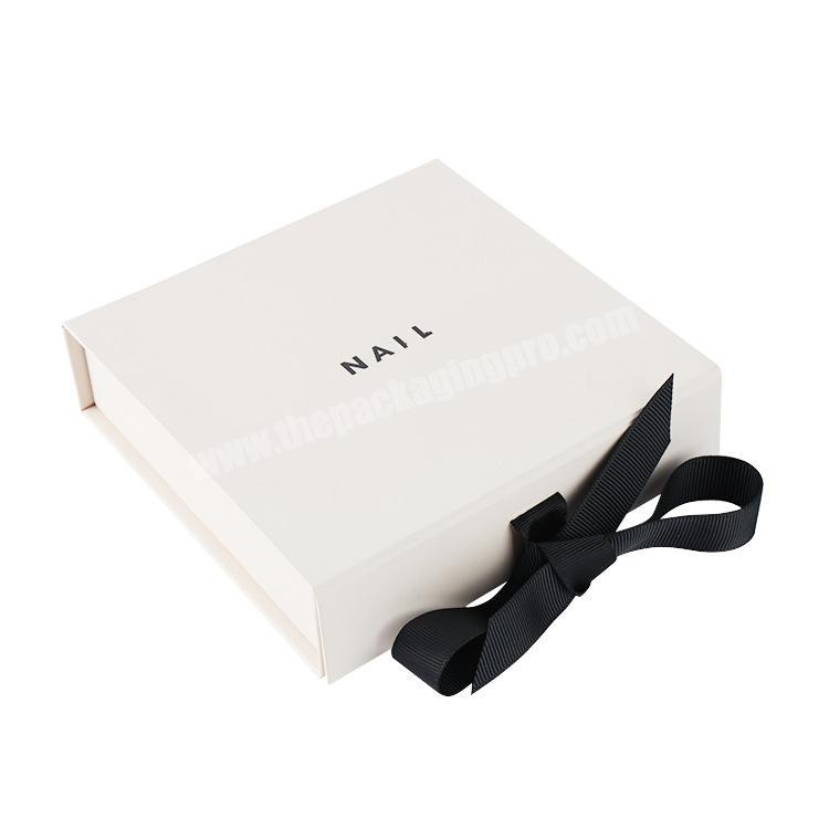 Custom logo printing square white cardboard foldable magnetic gift box with ribbon closure