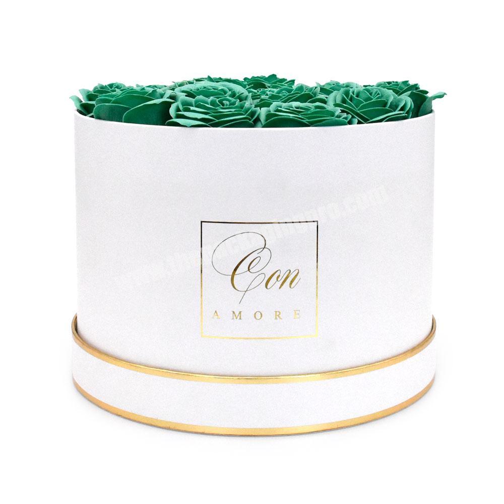Custom logo wholesale white round paper flower bouquet gift packaging box Valentine gift box with lid for flower arrangements