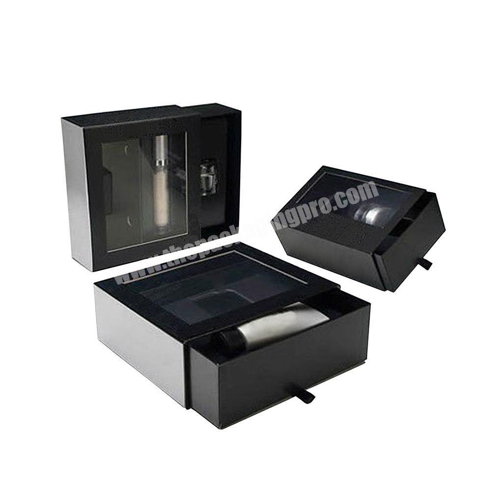 Custom luxury black cardboard packaging perfume sets gift box witn window