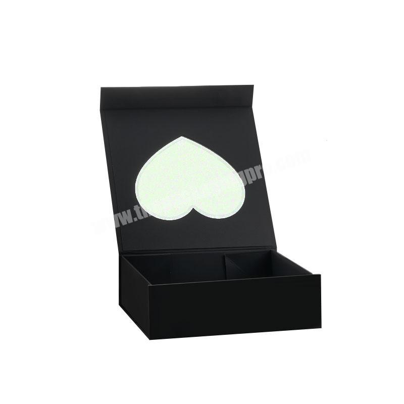 Custom luxury black magnetic flip lid gift box with heart-shape window