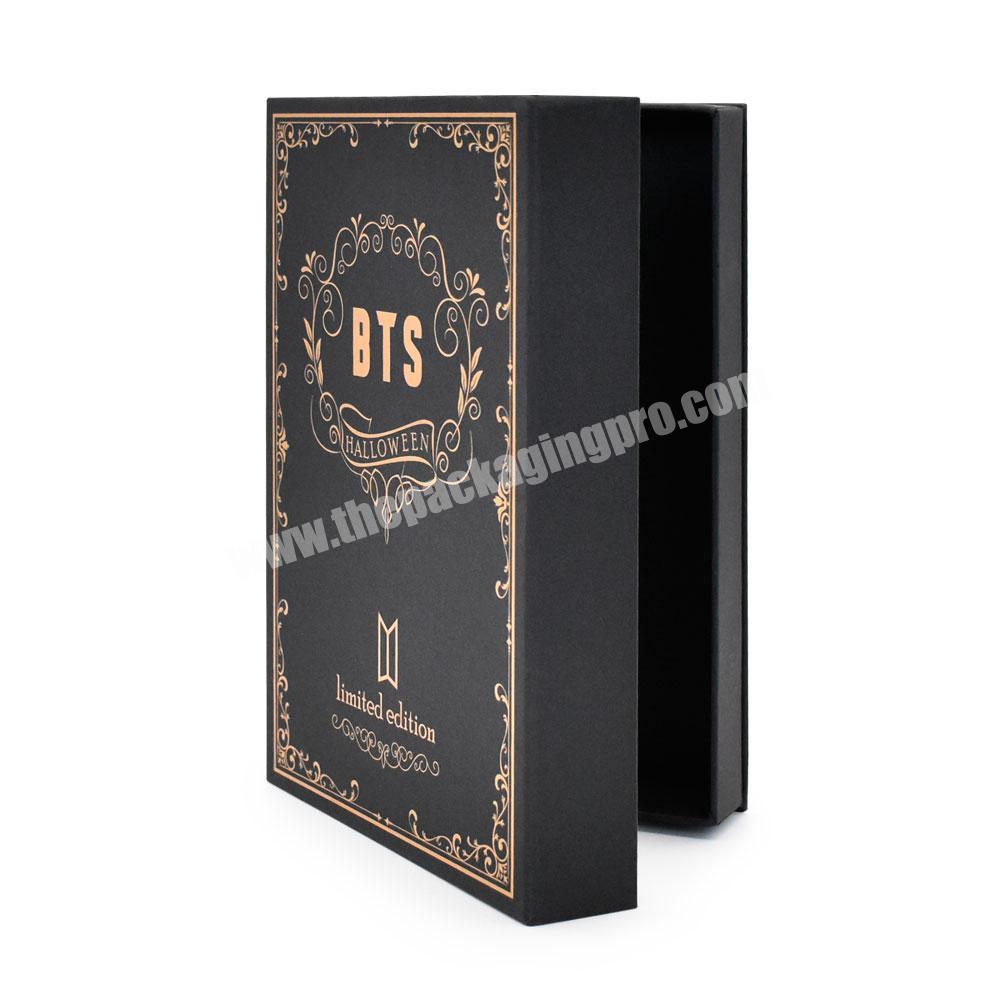 Custom luxury black paper magnetic closure skin care products facial mask set gift packaging box with gold hot stamping design