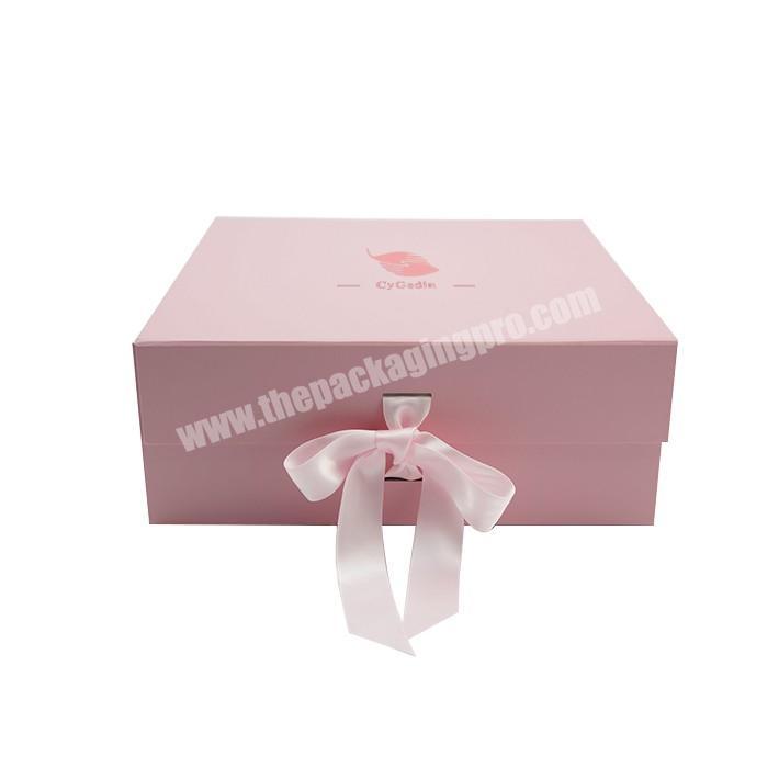 Custom luxury high quality matte cardboard paper foldable magnetic packaging gift flat boxes with ribbon