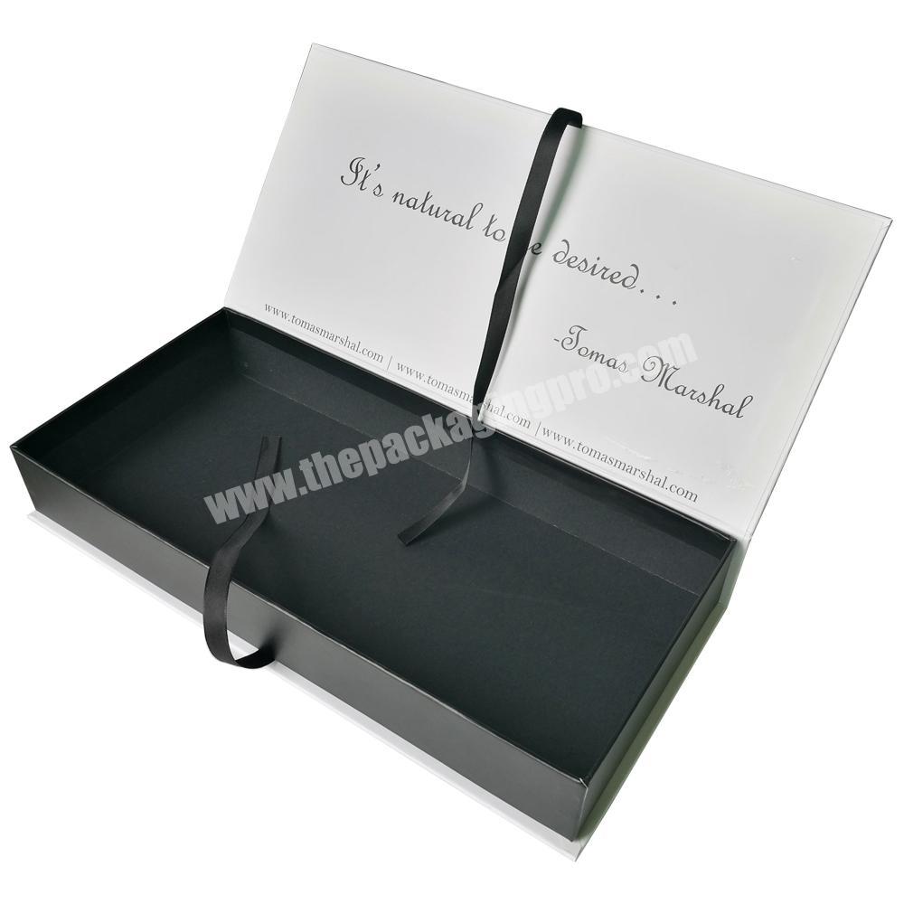 Custom luxury magnetic closure gift boxes with ribbon handle