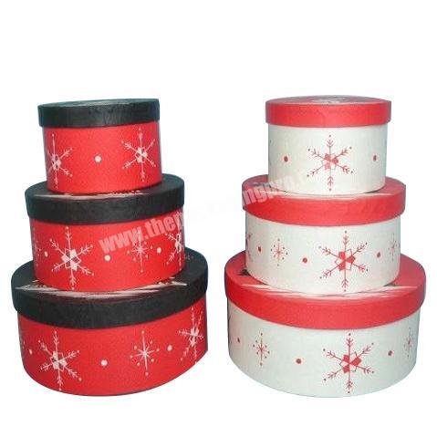 Custom made big size round hat shape paper cardboard christmas eve pastry favor gift box set with lid