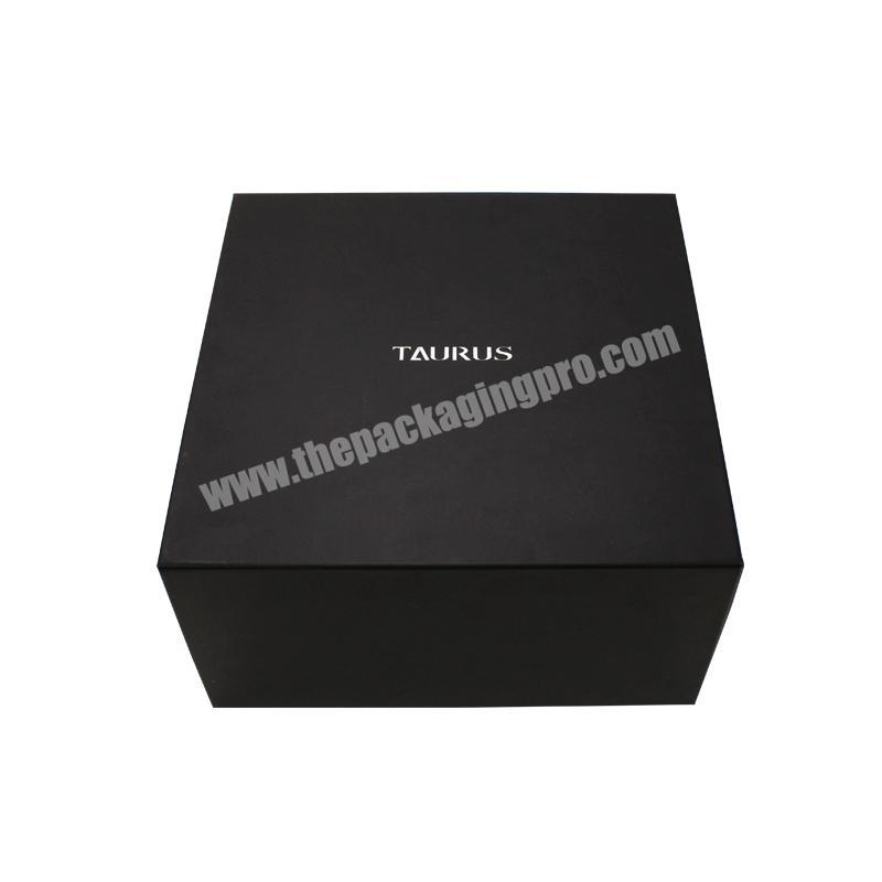 Custom made printed magnetic closure matte black flat packed foldable box