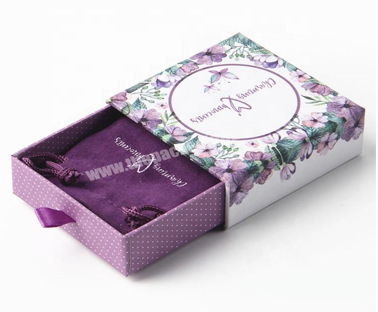 Custom paper slide drawer gift box,drawer box jewelry packaging purple color handles collect gift box