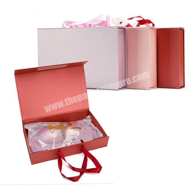 Custom personalise paper ribbon handle gift packaging foldable magnetic collapsible box folding paper box caixa personalizada