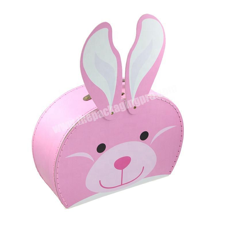 personalize Custom printed Cute rabbit shape cardboard children blanket suitcase gift box packaging box with handle