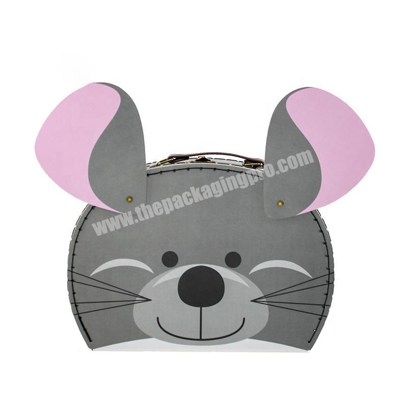 Custom printed Cute rabbit shape cardboard children blanket suitcase gift box packaging box with handle wholesaler
