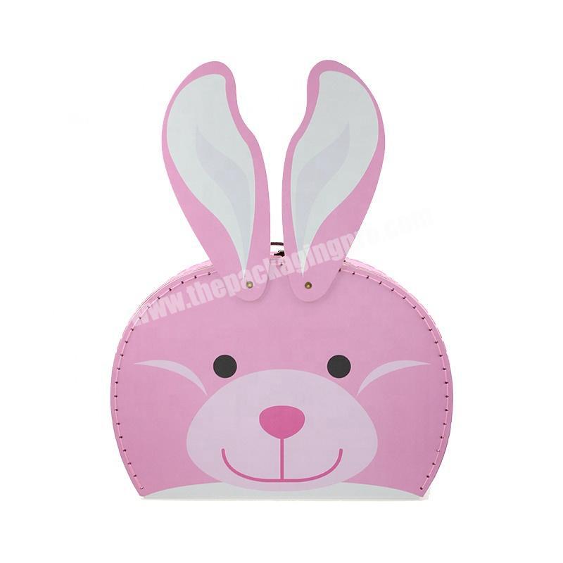 Custom printed Cute rabbit shape cardboard children blanket suitcase gift box packaging box with handle