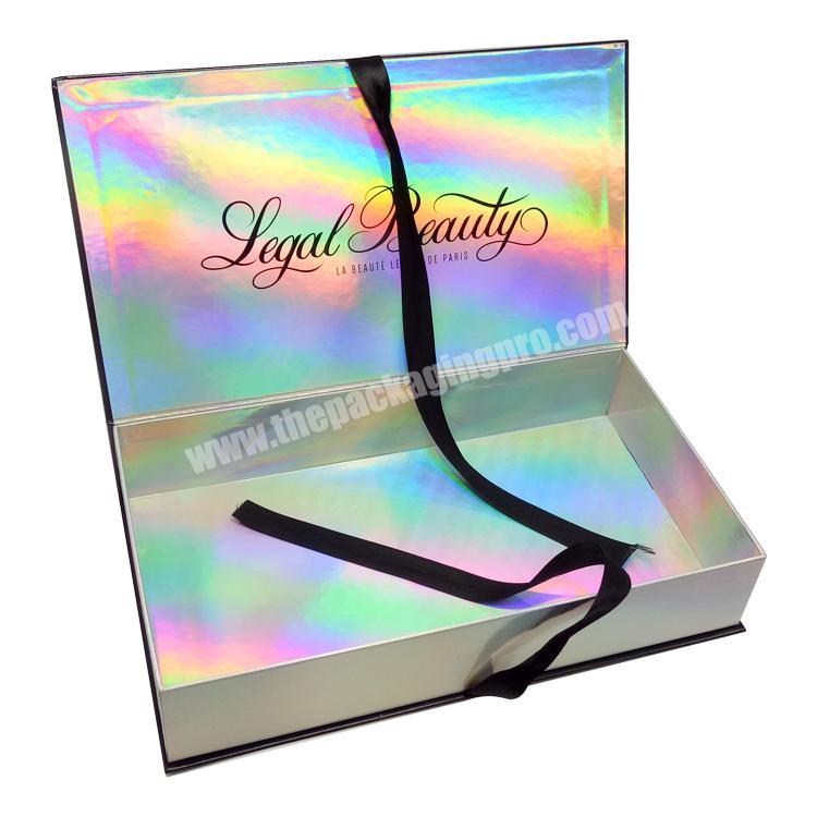 Custom printed luxury Rigid Glitter paper Cosmetic Holographic Packaging Box hair care package wig skin care packaging