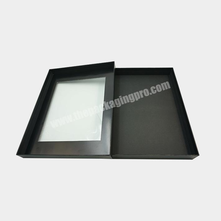 Custom printing black luxury shirt clothing packaging box silk  scarves tie gift packing box with window