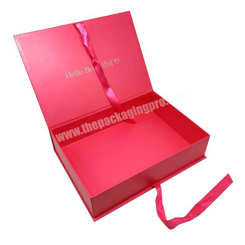 Custom printing luxury pink cartoon packaging cosmetics magnet box with ribbon gift box for skincare makeup wig hair extension