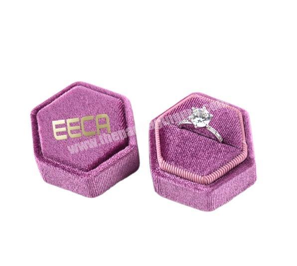 Custom radiant orchid hexagonal velvet engagement ring box,earring velvet ring box with logo and outer boxes