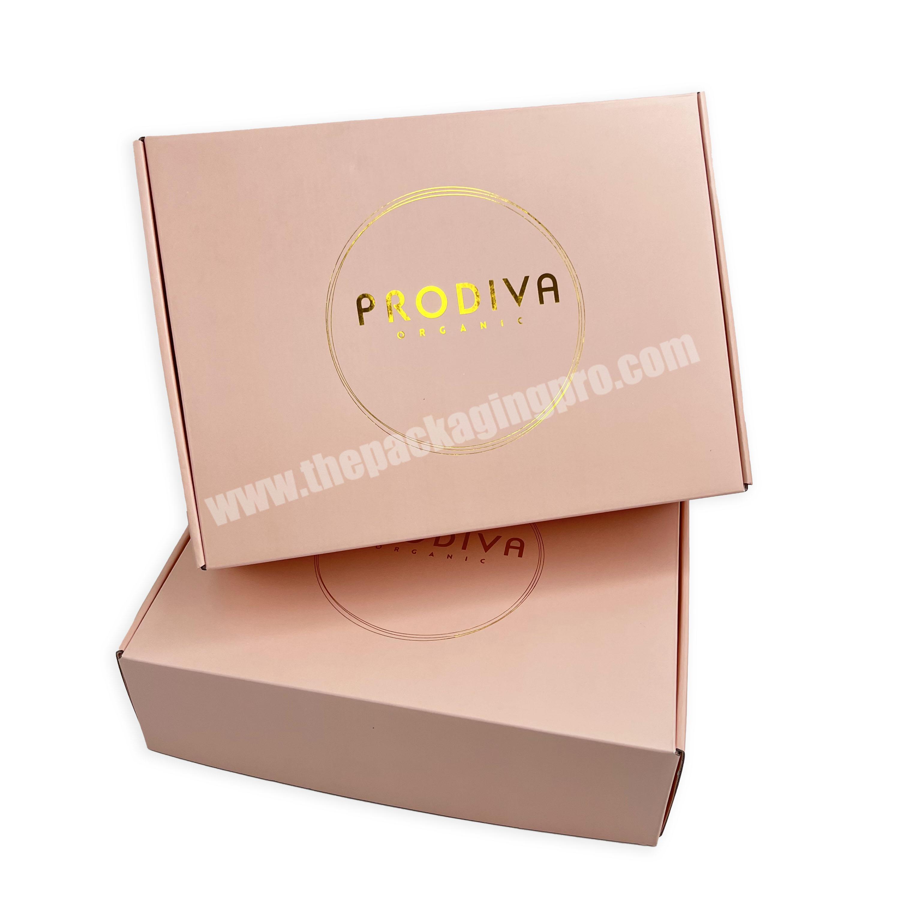 Custom recycled shipping box logo printed pink luxury corrugated folding kraft paper packaging clothing mailer box