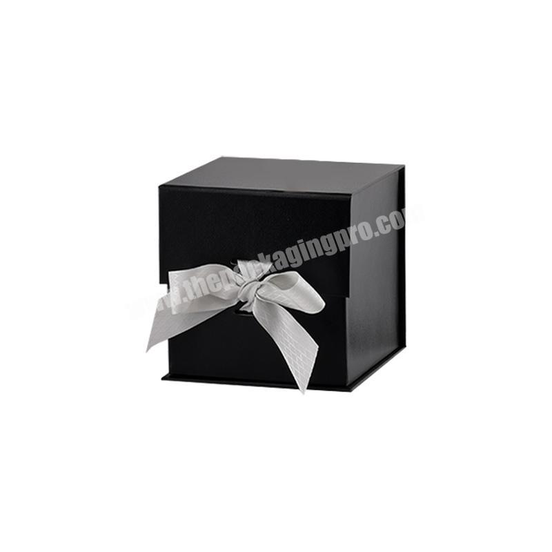 Custom rigid paper luxury black magnetic tealight candle gift box packaging