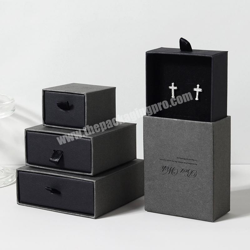 Custom sliding drawer style black brown white kraft paper jewelry gift packaging box with foam insert customized logo wholesale