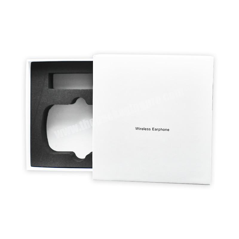 custom Custom small white drawer bluetooth earphone paper packing box cardboard earphone storage packaging box mould with foam insert 