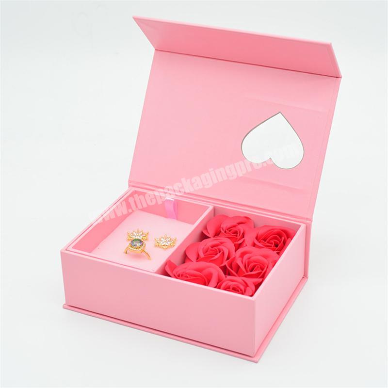 Custom soap rose flower packaging box creative birthday gift boxes pink jewelry box with clear window