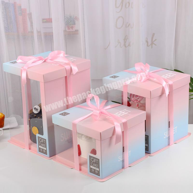 Custom square paper handle plastic cake pop gift boxes 12 x 12 x 6 transparent birthday cake packaging box wholesale