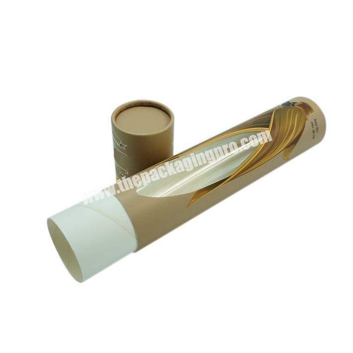 Customizable logo bronzing round box cardboard paper tube with pvc window cylinder box for cosmetic personal care essential oils