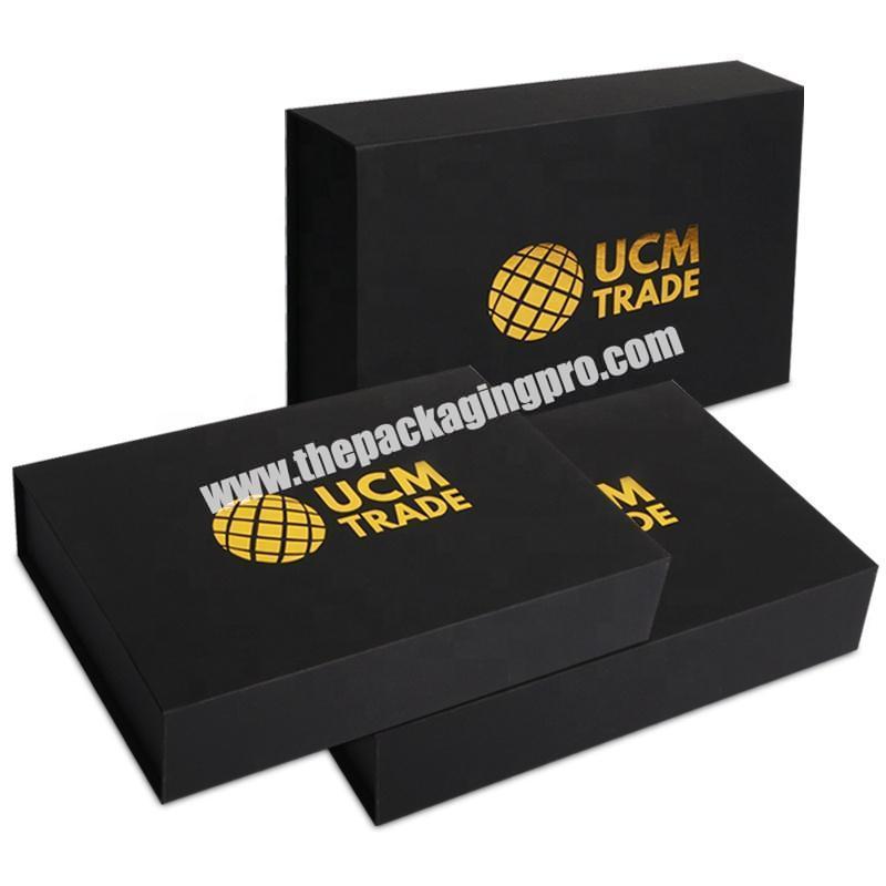 shiny gold foil logo embossing custom matte black magnetic closure gift packaging rigid cardboard paper boxes with foam insert