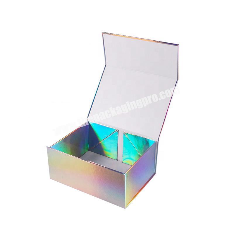 Custom logo foldable magnetic closure beauty christmas gift packaging holographic gift box packaging