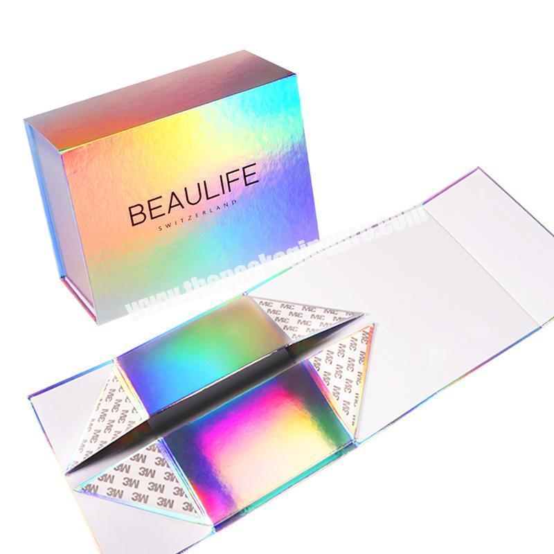 Custom logo printing holographic cardboard magnet closure hologram gift box packaging