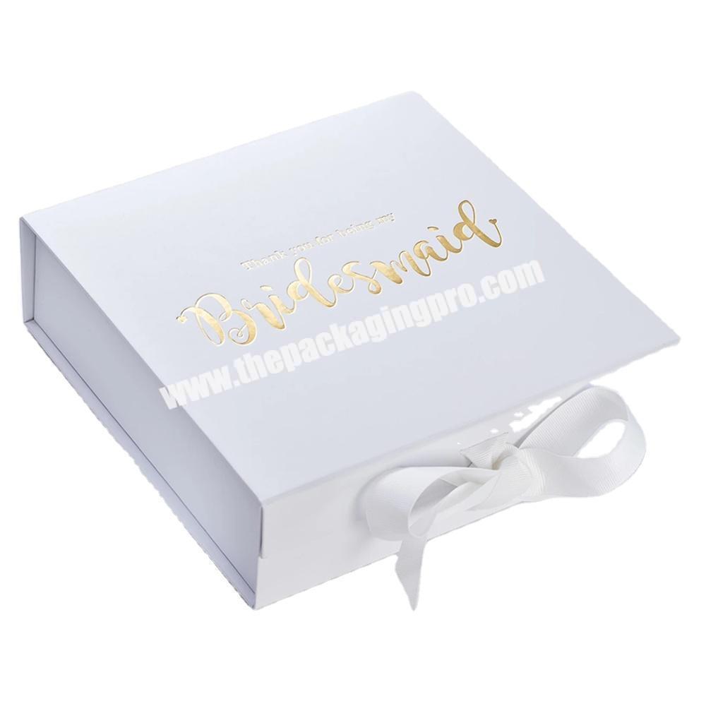 Customized Foldable Matte White Magnetic Rigid Cardboard Packaging Paper Gift Boxes With Ribbon Closure