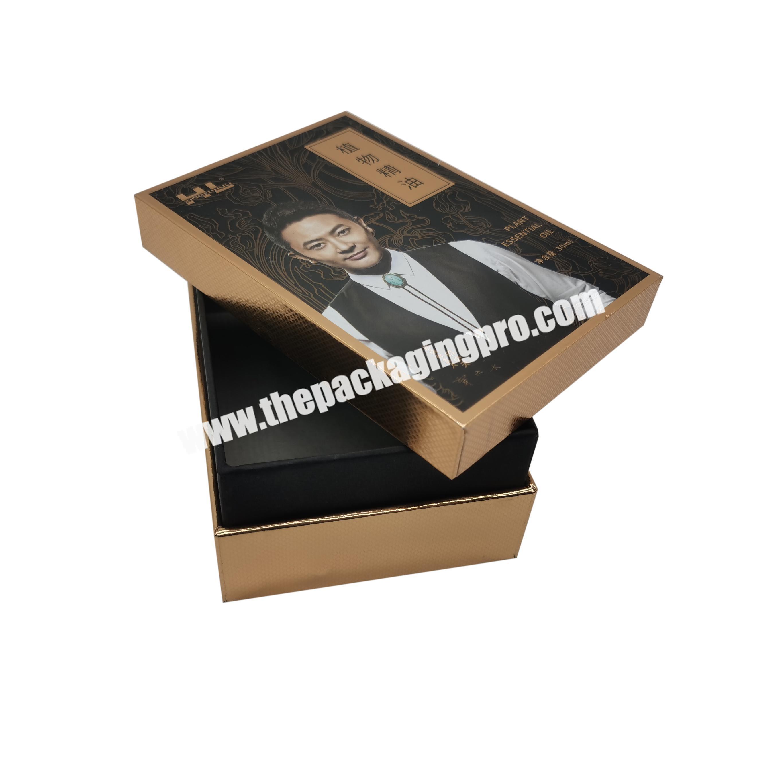 Customized Gold Card Board Essential Oil  Removable Lid Packaging Insert Rigid Boxes With Neck