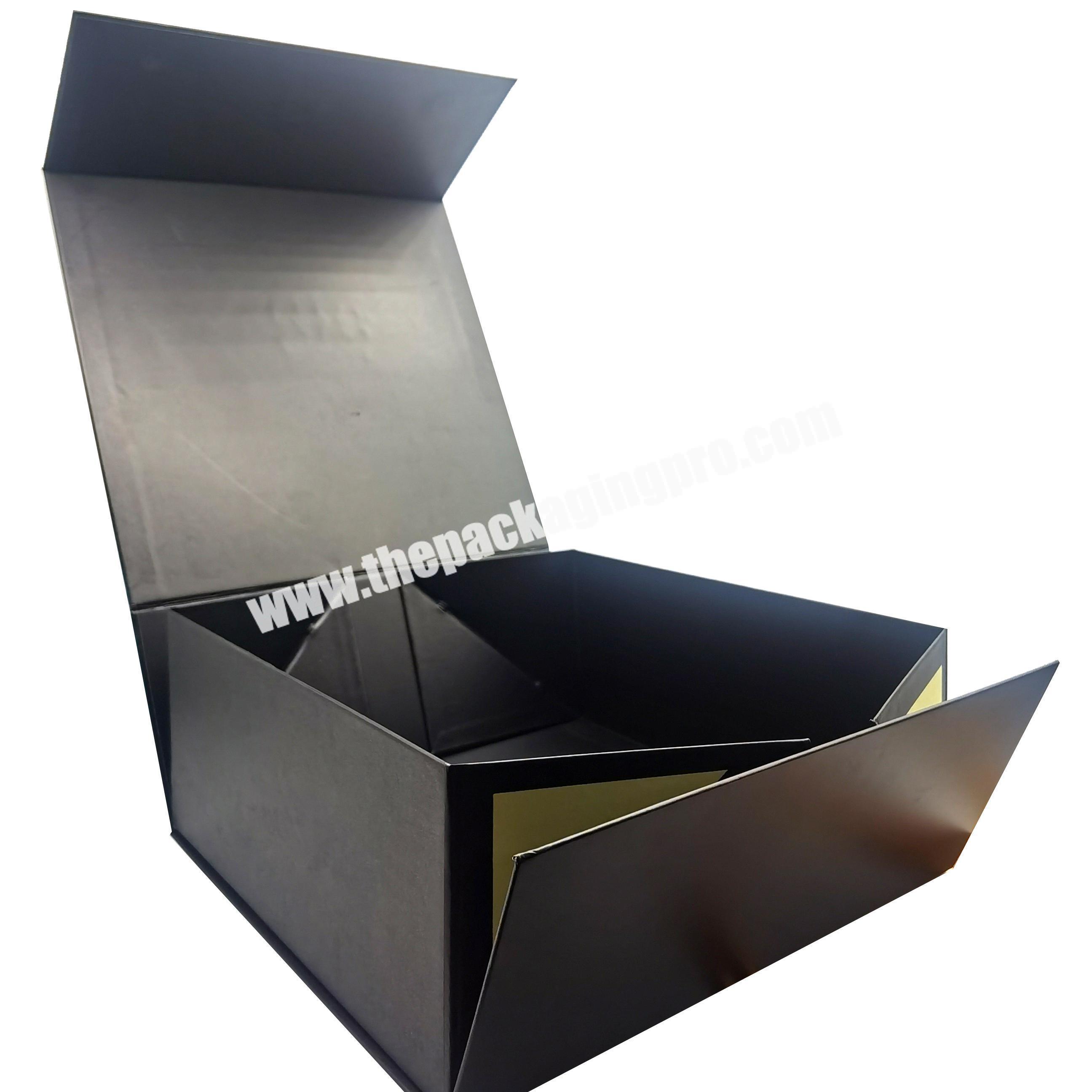 Customized Grey Board Black Luxury Magnetic Folding Ribbon Cardboard Gift Box For Clothes
