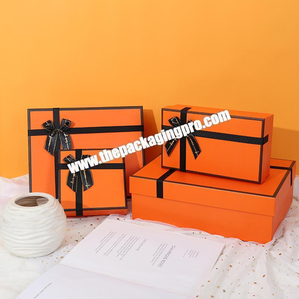 Custom Orange Greyboard Luxury Lid And Base 2 Piece Rigid Cardboard Christmas Gift Packaging Box